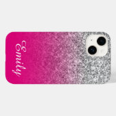 Heet Roze en Zilver Glitter Ombre Persoonlijk Case-Mate iPhone Case (Achterkant (horizontaal))