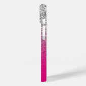 Heet Roze en Zilver Glitter Ombre Persoonlijk Case-Mate iPhone Case (Achterkant / Links)