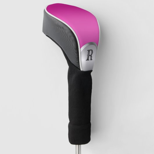 Heet Roze en Zilver Metallic Monogram Golfheadcover (Schuin)