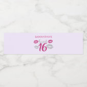 Heet Roze en Zilver Zoet Zestien Verjaardag Waterfles Etiket (Enkel label)