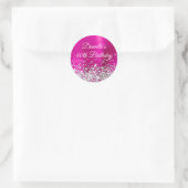 Heet Roze en Zilveren Glitter 40e Verjaardag Ronde Sticker (Tas)