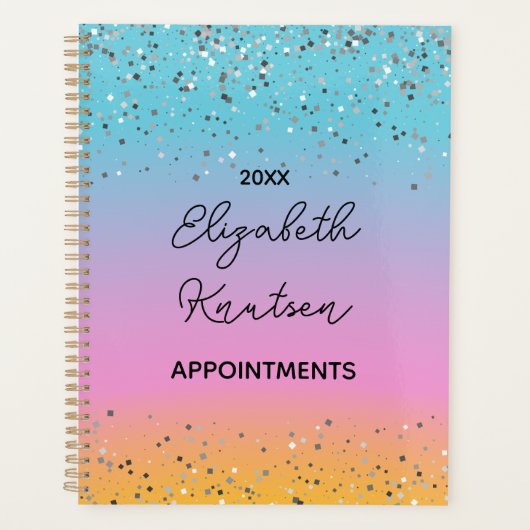 Heet Roze en Zilveren Glitter Gepersonaliseerd 202 Planner (Voorkant)