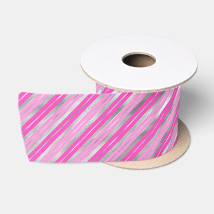 Heet roze en zilveren strepen satijnen lint