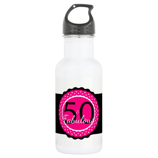 Heet Roze en Zwart 50 & Fabulous Verjaardagscadeau Waterfles (Voorkant)