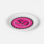 Heet Roze en Zwart 50 & Uitstekend Verjaardagsfees Papieren Bordje (Gekanteld)