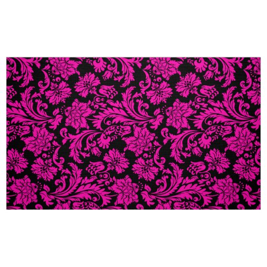 Heet roze en zwart bloemendamast stof (Fat Quarter)