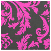 Heet roze en zwart bloemendamast stof (Close Up)
