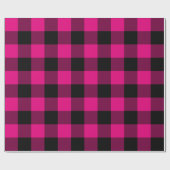 Heet roze en zwart Buffalo geruit Kerstmis Cadeaupapier (Vlak)