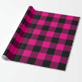 Heet Roze en Zwart Buffel Plaid Kerstmis Cadeaupapier (Uitgerold)