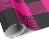 Heet Roze en Zwart Buffel Plaid Kerstmis Cadeaupapier (Rol Hoek)