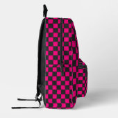 Heet Roze en Zwart Checkerboard Patroon Monogram Bedrukte Rugzak (Links)