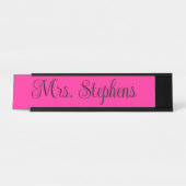 Heet Roze en Zwart Curly Kalligrafie Naam Bureau Naambordje (Voorkant)