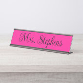 Heet Roze en Zwart Curly Kalligrafie Naam Bureau Naambordje (Voorkant)