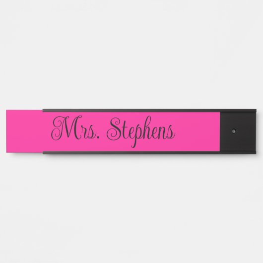 Heet Roze en Zwart Curly Kalligrafie Naam Deurbordje (Voorkant)