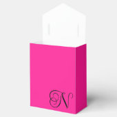 Heet Roze en Zwart Curly Script Monogram Bedankdoosjes (Geopend)