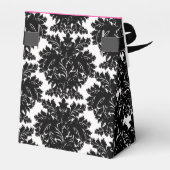 Heet Roze en Zwart Damask Baby shower Bedankdoosjes (Achterkant)