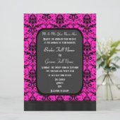 Heet roze en zwart damask bruiloft kaart (Staand voorkant)
