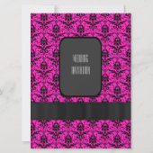 Heet roze en zwart damask bruiloft kaart (Achterkant)
