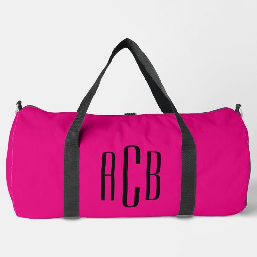 Heet Roze en Zwart Drie Lettermonogram Plunjezak (Voorkant)