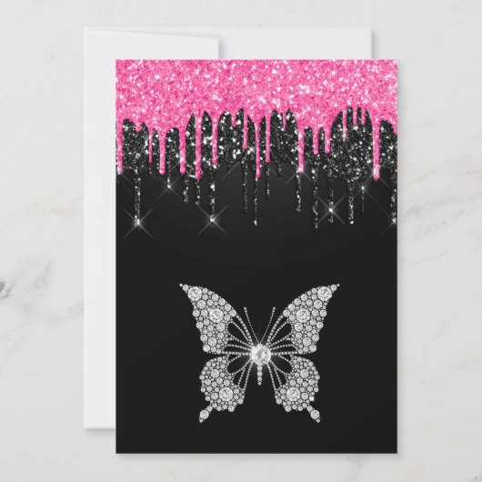 Heet Roze en Zwart Dripping Glitter 21e Verjaardag Kaart (Achterkant)