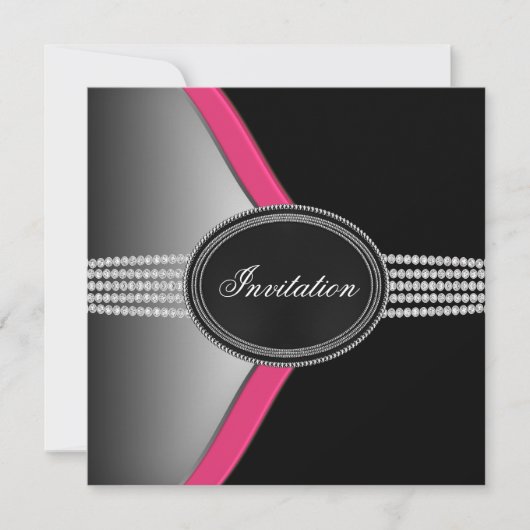 Heet roze en zwart feestje kaart (Voorkant)