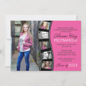 Heet Roze en Zwart Filmstrip 6 Foto Afstuderen Kaart (Voorkant)