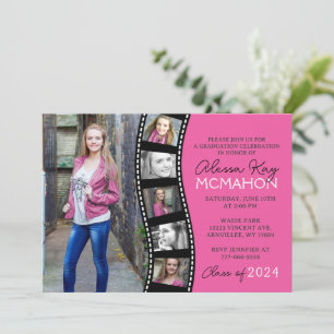 Heet Roze en Zwart Filmstrip 6 Foto Afstuderen Kaart