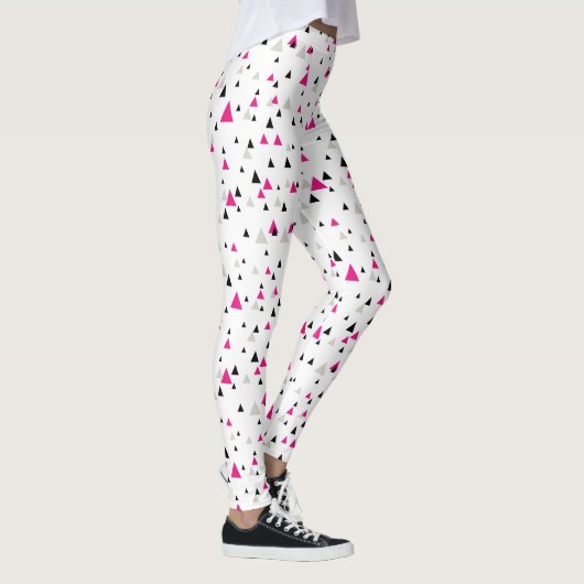 Heet roze en zwart geometrisch driehoekspatroon leggings (Rechts)