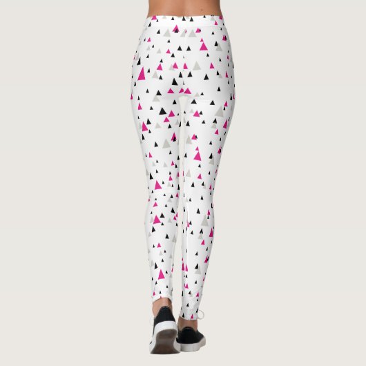 Heet roze en zwart geometrisch driehoekspatroon leggings (Achterkant)
