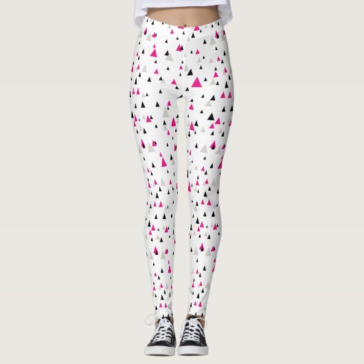 Heet roze en zwart geometrisch driehoekspatroon leggings (Voorkant)