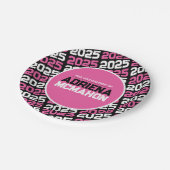 Heet Roze en Zwart Gepersonaliseerd Afstuderen Papieren Bordje (Gekanteld)