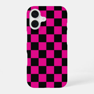 Heet roze en zwart geruit drukwerk  iPhone 16 hoesje