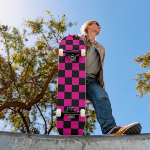 Heet roze en zwart geruit drukwerk persoonlijk skateboard