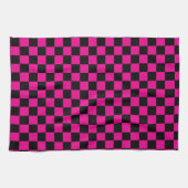 Heet roze en zwart geruit drukwerk theedoek (Horizontaal)