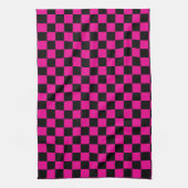 Heet roze en zwart geruit drukwerk theedoek (Verticaal)