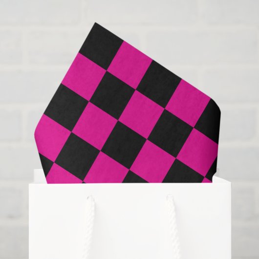 Heet roze en zwart geruit drukwerk  tissuepapier (Cadeauzakje)