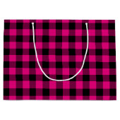 Heet roze en zwart geruit gingham groot cadeauzakje (Voorkant)