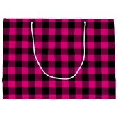 Heet roze en zwart geruit gingham groot cadeauzakje (Achterkant)