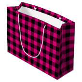 Heet roze en zwart geruit gingham groot cadeauzakje (Achterkant Gekanteld)