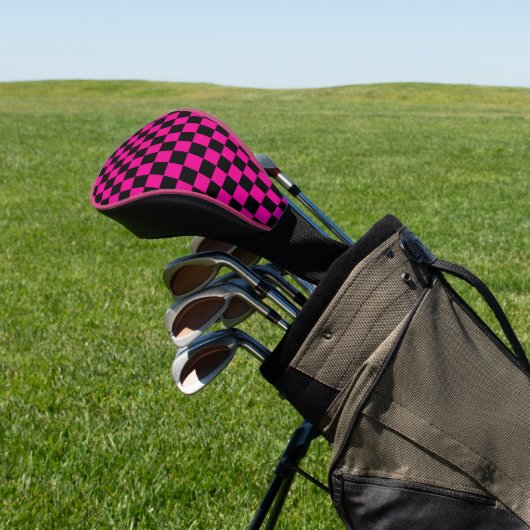 Heet roze en zwart geruit motief  golfheadcover (Insitu)