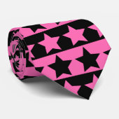 Heet Roze en Zwart Gestreept Stropdas (Sterpatroon (Opgerold)