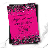 Heet Roze en Zwart Glitter 40e Verjaardag Kaart