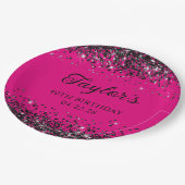 Heet Roze en Zwart Glitter 40e Verjaardag Papieren Bordje (Gekanteld)