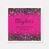 Heet Roze en Zwart Glitter 40e Verjaardag Servet (Voorkant)