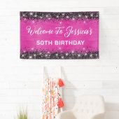 Heet Roze en Zwart Glitter 50ste Verjaardag Spandoek (Insitu)