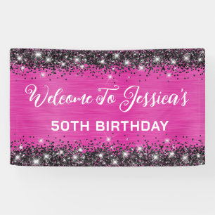 Heet Roze en Zwart Glitter 50ste Verjaardag Spandoek