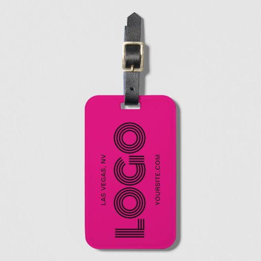 Heet Roze en Zwart Modern Rechthoekig Logo Bagagelabel (Voorkant (verticaal))