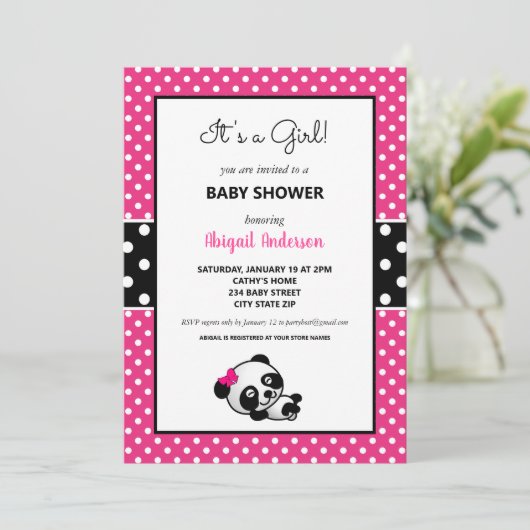 Heet Roze en Zwart Panda Beer Baby shower Kaart (Staand voorkant)