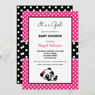 Heet Roze en Zwart Panda Beer Baby shower Kaart