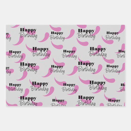 Heet roze en zwart verjaardag inpakpapier vellen (Voorkant 3)